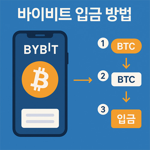 바이비트 입금 방법을 단계별로 나타낸 인포그래픽