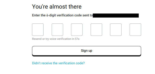 비트겟 회원가입 시 이메일로 받은 6자리 인증코드를 입력하는 화면