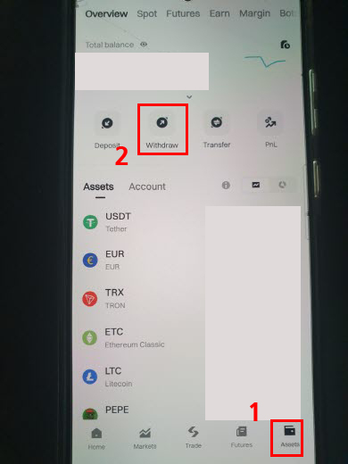 Bitget Withdraw menu