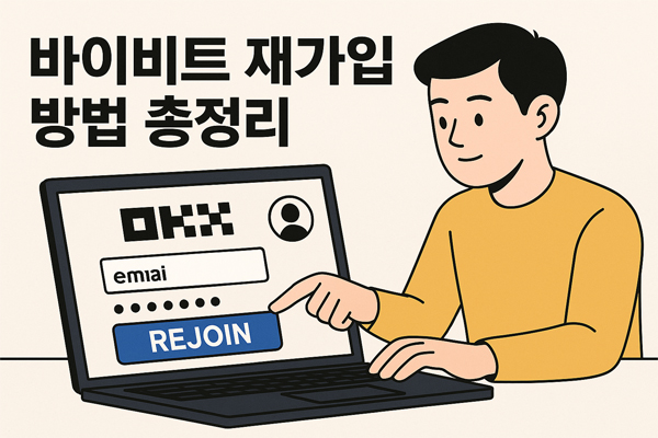 바이비트 재가입 방법을 알아보는 남성의 모습 일러스트