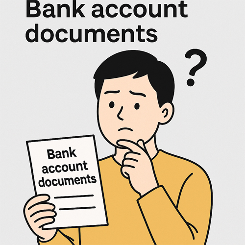 Bank account documents 제출 방법을 고민하는 남성의 일러스트