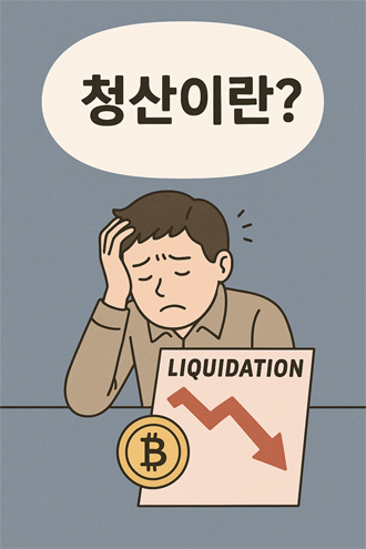 '청산이란?'이라는 문구 아래 청산으로 힘들어하는 투자자 일러스트