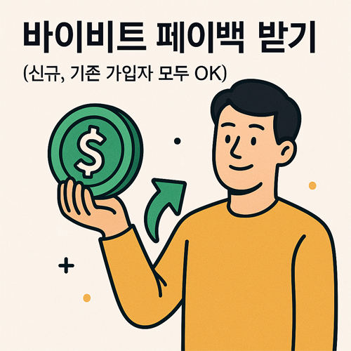 바이비트 페이백 받기 광고 일러스트, 신규와 기존 가입자 모두 혜택 가능