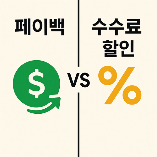 캐시백 VS 수수료 할인 비교 일러스트