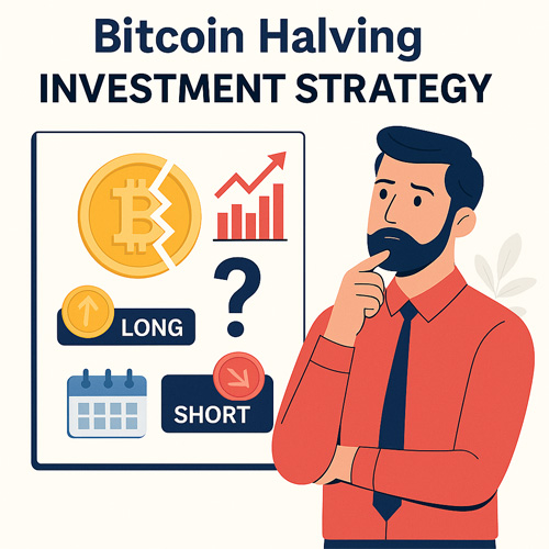 비트코인 반감기 투자 전략을 고민하는 투자자 일러스트