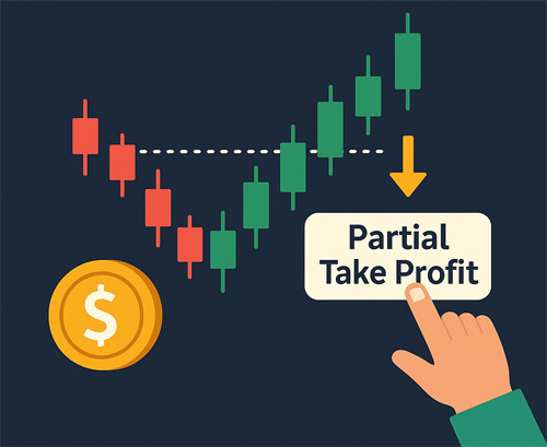 바이비트 부분 익절 개념을 설명하는 차트형 인포그래픽